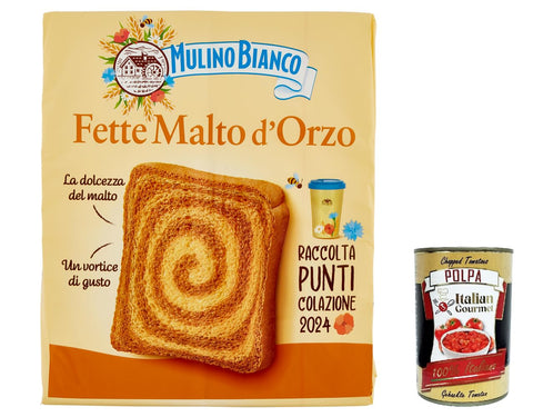 6 x Mulino Bianco Fette Biscottate Malto d'Orzo, Rusks with Barley Malt 315 g + Italian Gourmet Polpa 400 g