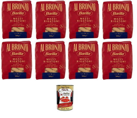 Al Bronzo Pasta Mezzi Rigatoni Bronze Drawn Pasta, Raw Processing Method, 8 x 500 g + Italian Gourmet Polpa 400 g