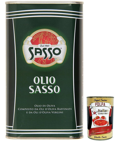 Sasso Olio Extra Virgine D'oliva Virgin Olive Oil 1 Litre 100% Italian, Extra Virgin Oil + Italian Gourmet Polpa 400g