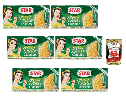 STAR Il Mio Dado Classico Broth Cube 6 x 100 g (Total 60 Cubes) Gluten-Free Lactose Free without Preservatives - Italian Soup & Spice Bouillon + Italian Gourmet Polpa