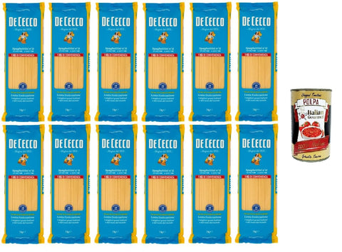 De Cecco Spaghettini Pasta di Semola di Grano Duro Food Service Spaghettini Durum Wheat Semolina Pasta Food Service 12 x 1 kg + Italian Gourmet Polpa 400 g