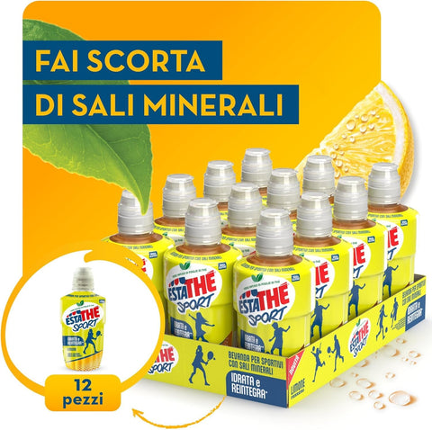 Estathè Sport Limone Refreshing lemon-flavored drink with minerals and a practical sports cap for school, office, training, football, tennis, fitness 12 x 250ml