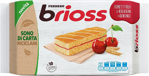 Ferrero Brioss Ciliegia Cherry Cake Pack of 10 Snacks, 280 g + Italian Gourmet Polpa 400 g, Pack of 6