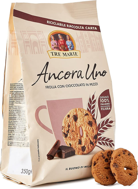Tre Marie Ancora Uno Frolla con cioccolato in pezzi Biscuits with Chocolate Pieces 350 g Cookies Biscuits 100% Italian Biscuits 300 g