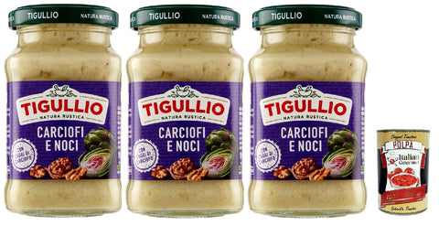 Star Tigullio Pesto Carciofi e noci Sauce Artichokes and Nuts, Gluten Free, 3 x 185 g + Italian Gourmet Polpa 400 g