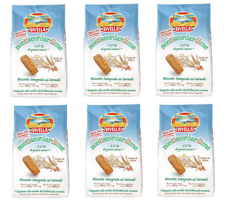 Divella Non ti Scordar di Me Biscotti Integrali ai cereali Whole Grain Biscuits with Grain Biscuits 400 g Biscuits Cookies Italian Biscuits Pack of 6