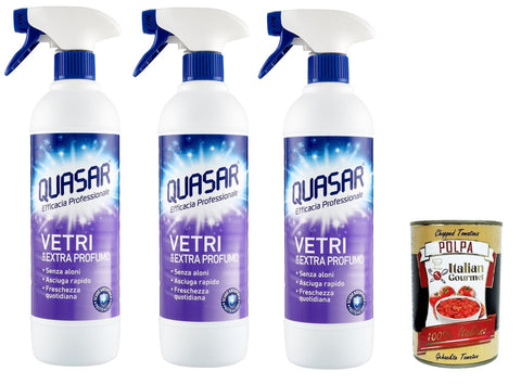 Quasar Efficacia Professionale Extra Profumo Professional Effectiveness Extra Perfume Glass Cleaner Perfume 3 x 580 ml + Italian Gourmet Polpa di Pomodoro 400 g