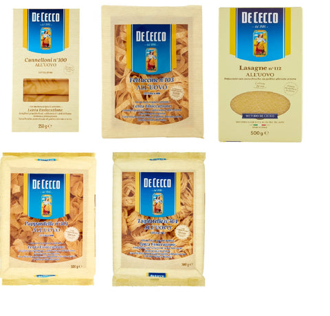 De cecco all'uovo Noodles Test Pack with Egg 1x 250g 4x 500g + Italian Gourmet Polpa 400g