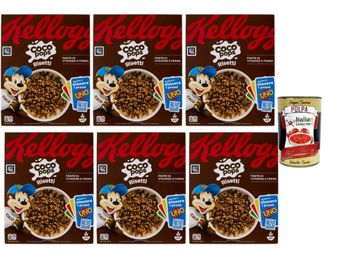 Coco Pops Risetti Chocolate Breakfast Cereals Puffed Rice 6 x 330 g Crispy Cocoa Cereals with Vitamins and Iron Family Pack + Italian Gourmet Polpa