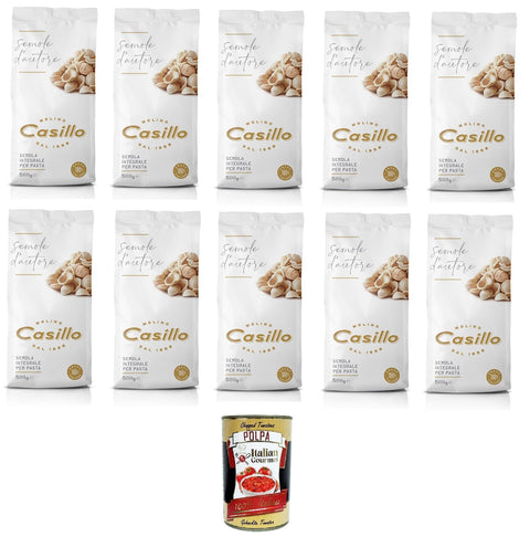 Molino Casillo Semola D'Autore Farina di semola rimacinata integrale per pasta, wholemeal semolina flour for pasta, 10 x 500 g + Italian Gourmet polpa 400 g