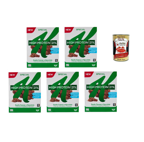 Kellogg's Special K High Protein Cacao e Nocciola 320 g, High Protein Content 21% with Cocoa and Hazelnut Flavour, 5 x 320 g + Italian Gourmet Polpa 400 g