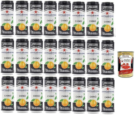Sanpellegrino Chinò - 24 x 330ml Tins Italian Chinotto Drink, Tart Sweet, Sparkly & Refreshing, Perfect on Ice, Supply for Party & Everyday Use + Italian Gourmet Polpa