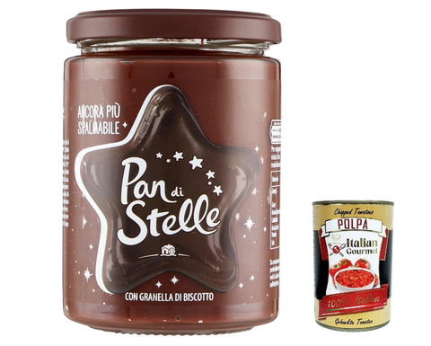12 x Pan di Stelle Crema Spalmabile Hazelnut Spreadable Cream with Biscuit Grains 380 g without Palm Oil + Italian Gourmet Polpa 400 g
