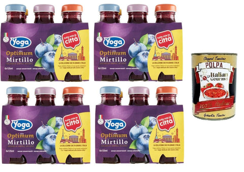 Yoga Optimum Succo di Frutta Mirtillo Optimal Blueberry Fruit Juice 8 x 6 x 125 ml + Italian Gourmet Polpa 400 g