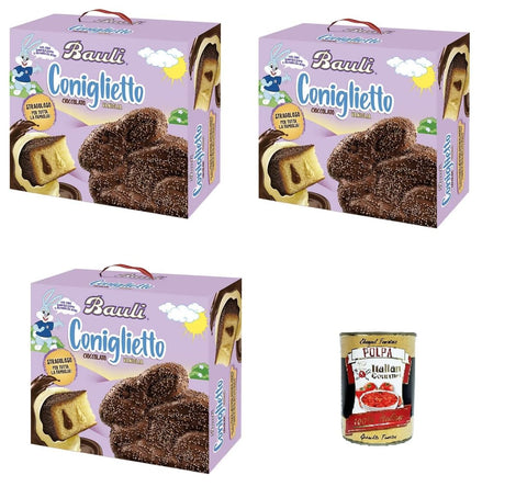 Bauli Coniglietto Cioccolato & Vaniglia Stragoloso per tutta la famiglia Chocolate & Vanilla Extravaganza Rabbit for the Whole Family 3 x 650 g + Italian Gourmet Polpa 400 g