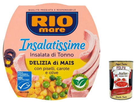 12 x Rio Mare Tonno Insalatissime Delizia Mais e Tonno Corn and Tuna 160 g + Italian Gourmet Polpa 400 g