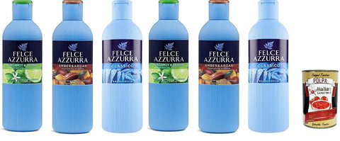 Paglieri Felce Azzurra Test Pack 6 x Shower Gel Distinctive Perfume Moisturises the Skin 650 ml + Italian Gourmet Polpa 400 g