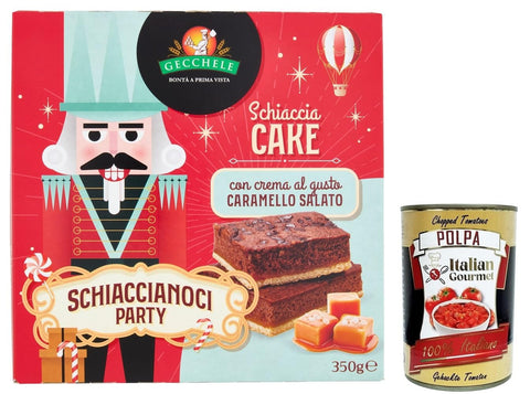 Gecchele Schiaccia Cake with Salted Caramel Cream, 350 g - Fine Pastry Cake with Rich Caramel Filling + Italian Gourmet Polpa