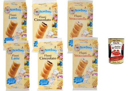 Flauti Test Pack Filled Breakfast Rolls Milk Chocolate Stracciatella 6 x 280 g Soft Italian Pastry Mix Family Pack without Palm Oil & Preservatives + Italian Gourmet Polpa