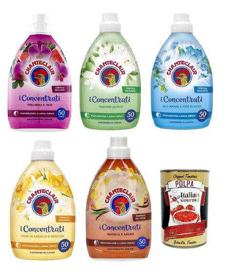 Chanteclair i Concentrati Ammorbidente Fabric Softener 5 x 1000 ml Long-Lasting Fragrance 50 Washes Detergent + Itlaian Gourmet Polpa 400 g