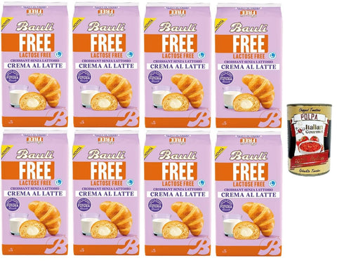 Bauli Croissant Lactose Free with Milk Cream Filling - 8 x 225g - Soft Breakfast Pastry - Italian Pastry - Lactose Free + Italian Gourmet Polpa 400g