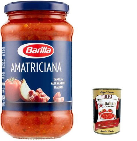 Amatriciana PastaSauce - Tomato Ready - Made Sauce with Bacon, Onion and Chilli Pepper - 3 x 400 g + Italian Gourmet Polpa 400 g