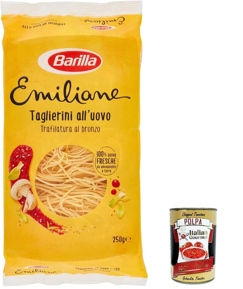 3 x Barilla Pasta all' Uovo Le Emiliane Taglierini, egg noodles, pasta with egg 250 g + Italian gourmet polpa 400 g