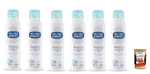 Neutro Roberts Fresco Spray Deodorant without Aluminium Salts, Zero Stains, Natural Protection with Floral Notes 150 ml + Italian Gourmet Polpa 400 g, Pack of 6