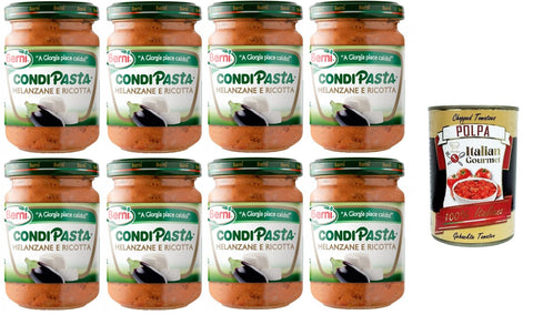 Berni Condipasta Melanzane e Ricotta Aubergine and Ricotta Jam Spice for First Courses and Bruschetta 8 x 130 g + Italian Gourmet Polpa 400 g