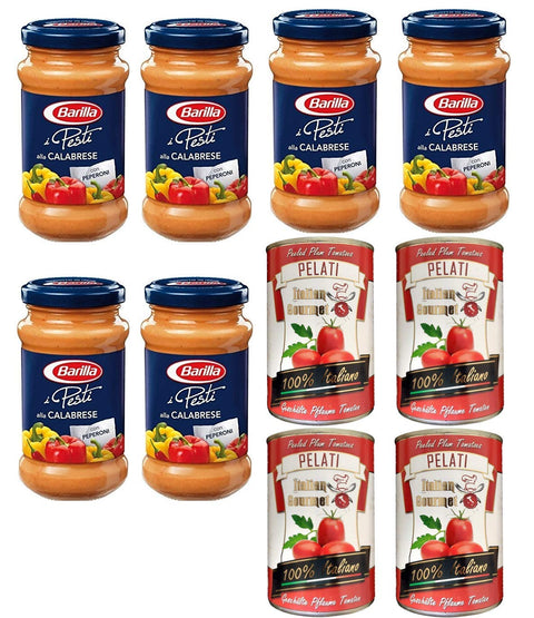 6 x Barilla Pesti alla Calabrese Pesto with Peppers and Ricotta Cheese 190 g + Italian Gourmet 100% Italian Peeled Tomato Tins 4 x 400 g