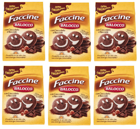 6 x Balocco Faccine Biscotti with Chocolate and Hazelnuts Biscuits Cookies 100% Italian Biscuits 700 g
