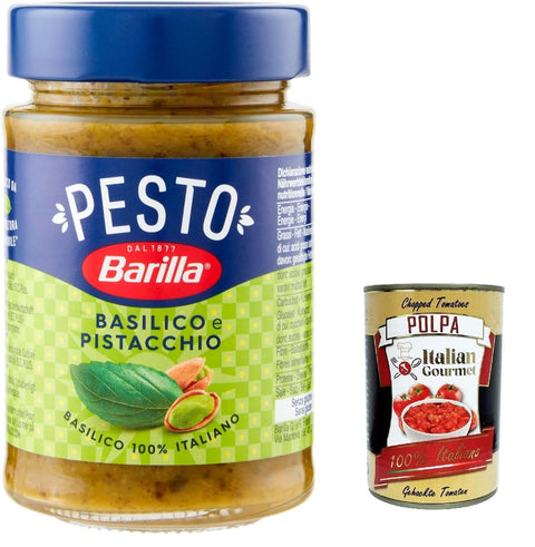 12 x Pesto Basilico e Pistacchio Pesto with Basil and Pistachios from Sustainable Agriculture 190 g Italian Sauce Gluten Free + Italian Gourmet Polpa 400 g