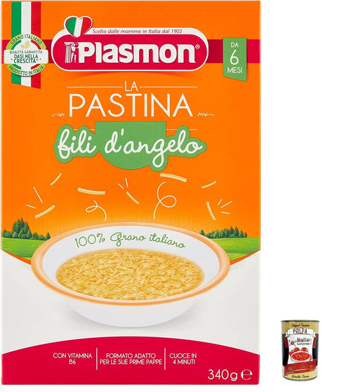 12x Plasmon Fili d'Angelo Pastina Infanzia Svezzamento Dai 6 Mesi 340 Grammi + Italian Gourmet Polpa 400 g