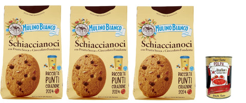Mulino Bianco, Biscotti Frollini Schiaccianoci Frutta Secca e Cioccolato Fondente, Cookies with Dried Fruits and Dark Chocolate, Biscuits Cookies 3 x 300 g + Italian Gourmet Polpa 400 g