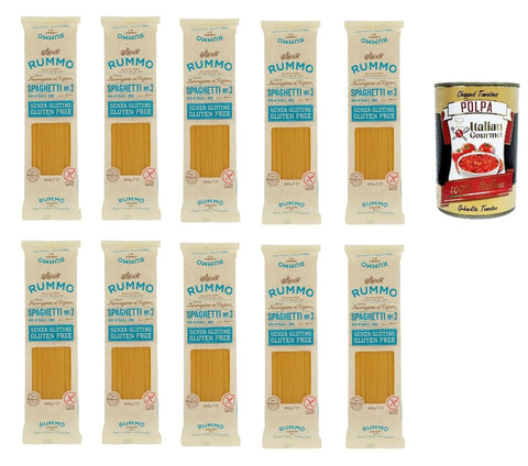 Rummo Pasta Spaghetti N° 3 Senza Glutine, Gluten Free, 100% Italian Pasta Noodles Gluten-Free 10 x 400 g + Italian Gourmet Polpa 400 g