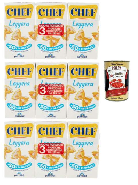 Parmalat Chef Leggera Cooking Cream Light, 3 Pack (9 x 125 ml), Double Pack, + Italian Gourmet Polpa 400 g