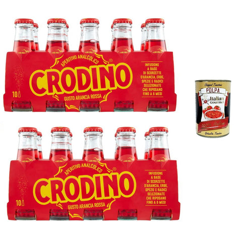 Crodino arancia rossa, Crodino red orange 20 x 100 ml aperitif bitter, Italian non-alcoholic aperitif ready to drink + Italian Gourmet polpa 400g
