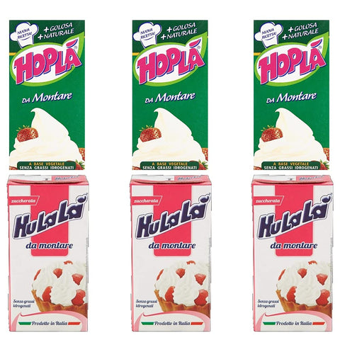 3 x Trevalli Panna Hopla da Montare gia Zuccherata "Sweet Cream" + 3x Hulalà Panna da Montare Zuccherata Sweetened Confectionery Product Cream to Assemble 500 ml Lactose Free