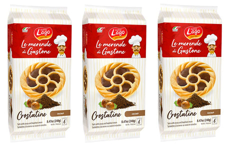 3 x Gastone Lago Crostatine al Cacao Cocoa Tarts, Pack of 240 g, Each Pack Contains 6 Snacks of 40 g