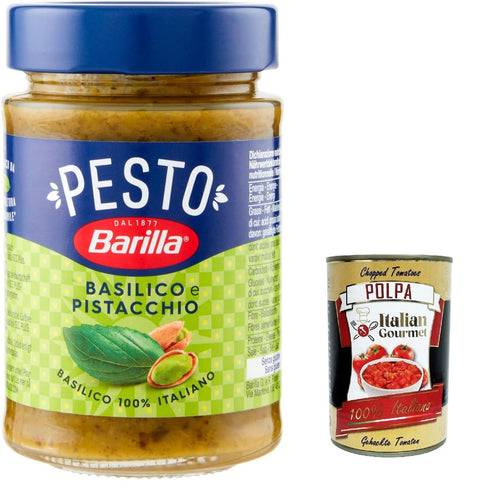 6 x Pesto Basilico e Pistacchio Pesto with Basil and Pistachios from Sustainable Agriculture 190 g Italian Sauce Gluten Free + Italian Gourmet Polpa 400 g