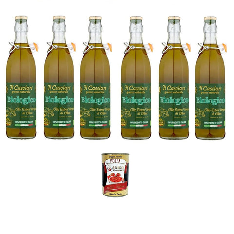 Farchioni Il Casolare Grezzo Naturale Olio Extra Vergine di Oliva 750 ml, Raw Natural Extra Virgin Olive Oil 6 x 750 ml + Italian Gourmet Polpa 400 g