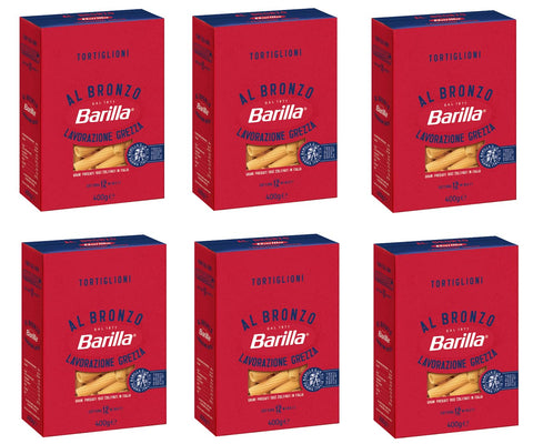 6 x Barilla Tortiglioni al Bronzo Bronze Drawn Pasta, 400 g, Raw Processing Method
