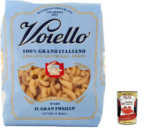 Voiello Pasta Gran Fusilli Pasta 100% Italian N180 500g + Italian Gourmet Polpa 400g Pack of 20