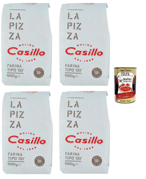 4 x Selezione Casillo Farina per Pizza '00', Wheat Flour Pizza Napoli Pizza Flour 1 kg + Italian Gourmet Polpa 400 g