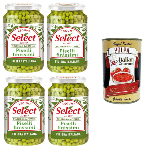 Select Piselli Finissimi Selezione dall'Italia Very Fine Pea Selection from Italy 4 x 360 g + Italian Gourmet Polpa 400 g