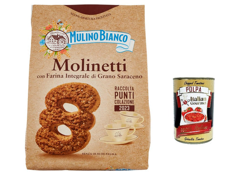 12 x Mulino Bianco Molinetti Biscuits Shortbread Full Flour and Buckwheat Biscuits, Breakfast Full Flavour 800 g + Italian Giourmet Polpa 400 g