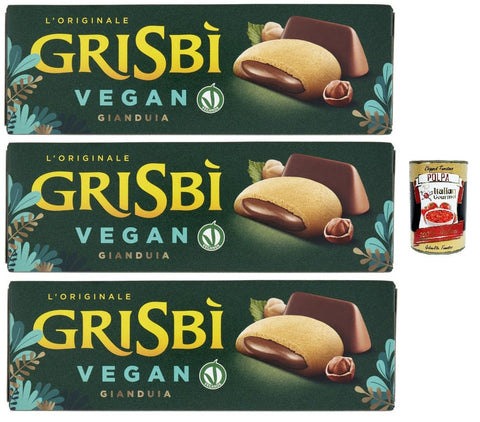 Grisbì Vegan Gianduia - Filled Vegan Biscuits with Gianduia Cream, Italian Pastry, 3 x 135 g - Crispy Exterior, Creamy Inside - Matilde Vicenzi + Italian Gourmet Polpa 400g