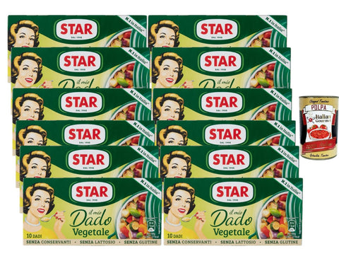 STAR Il Mio Dado Vegetal Vegetable Broth Cube 12 x 100 g (120 Cubes) Gluten-Free Lactose Free No Preservatives Storage Pack Italian Kitchen + Italian Gourmet Polpa