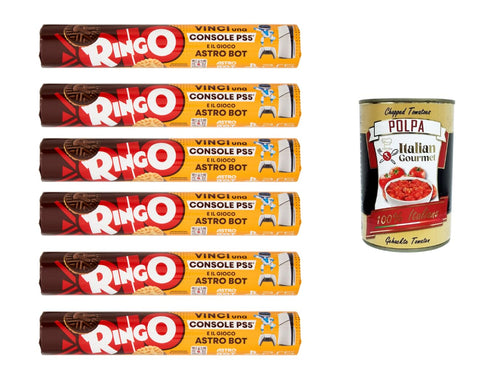 Ringo Double Biscuits Cocoa Vanilla 6 x 165 g Family Pack Snack Italian Sandwich Biscuits for Children School Office Supply + Italian Gourmet Polpa