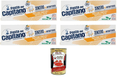 Pasta del Capitano Dentifricio Zenzero Ginger Toothpaste Full Protection of Teeth 4 x 100 ml + Italian Gourmet Polpa 400 g